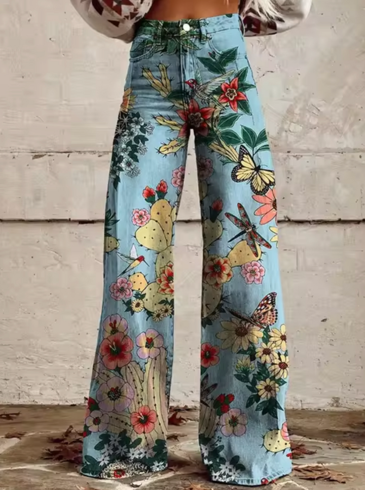 Damen-weite Jeans mit bedrucktem Design