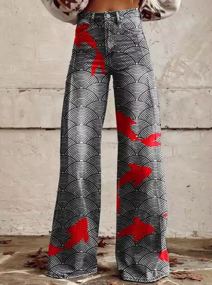 Damen-weite Jeans mit bedrucktem Design