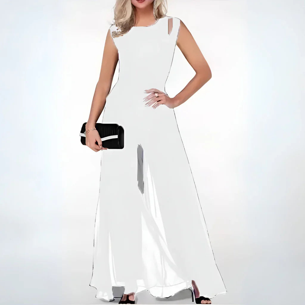 Damen Bodenlanger Jumpsuit mit Rock und Cut-out Schulterdetails