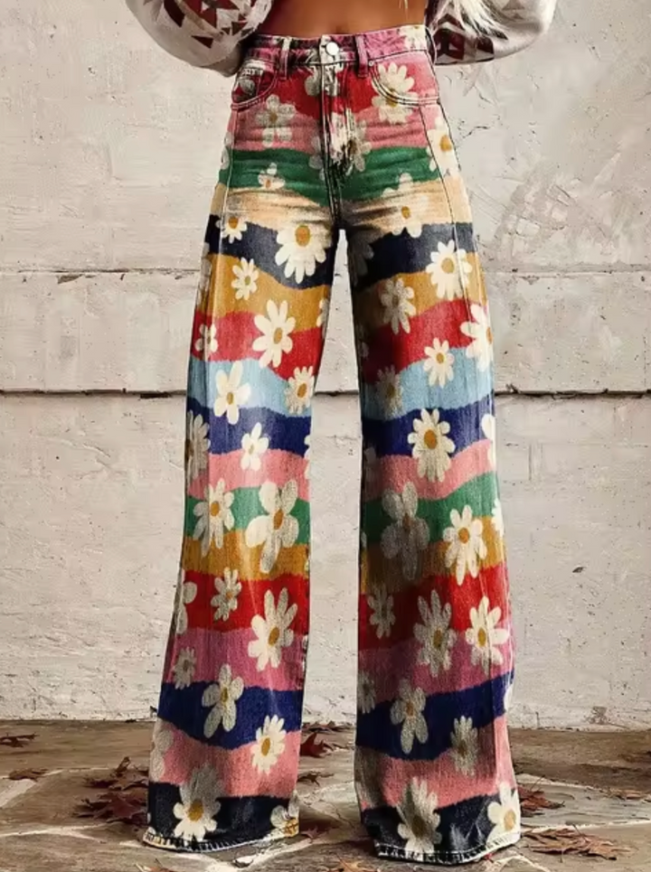 Damen-weite Jeans mit bedrucktem Design
