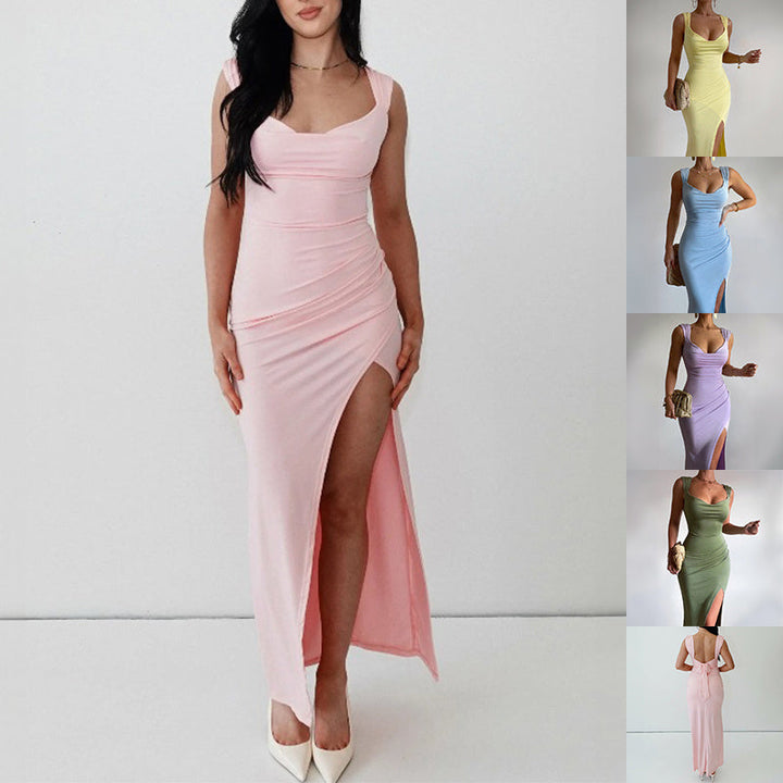 Damen Midi-Länge ärmelloses Kleid mit hohem Schlitz