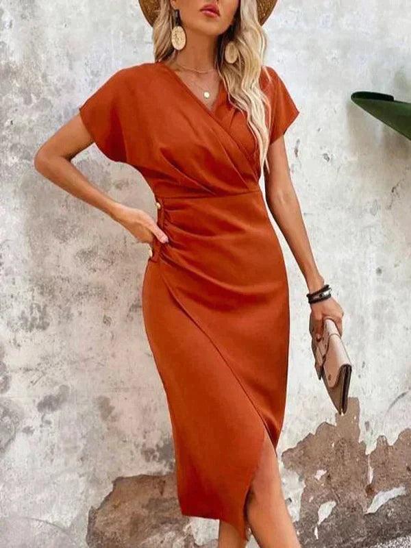 V-Ausschnitt-Wickelkleid mit hohem Schlitz für Damen