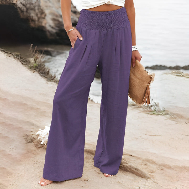 Damen Sommer Hoch Tailliert Hose mit Elastischem Bund and Taschen