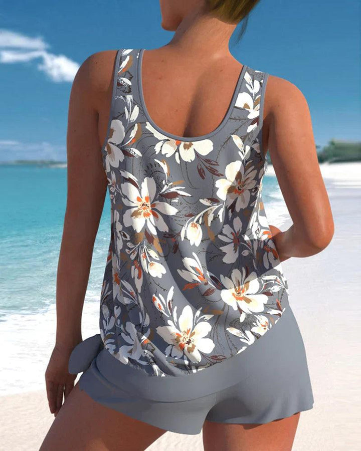 Damen Sommer Tankini-Set mit Blumenoberteil and Shorts