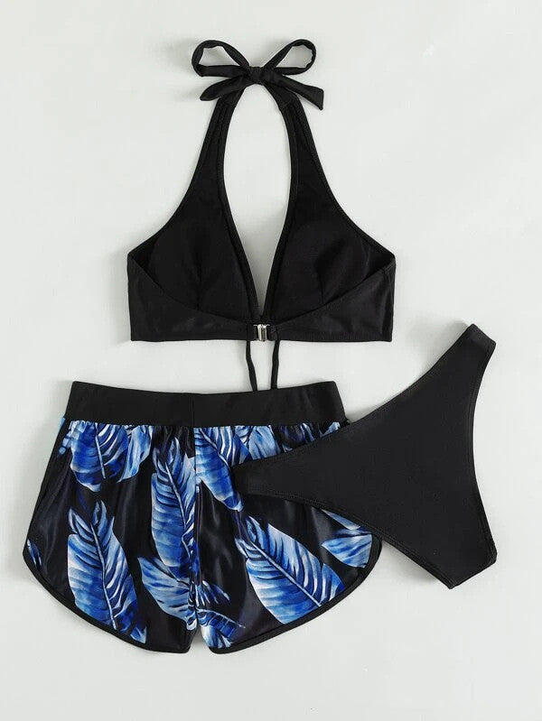 Damen Zweiteiler Bikini mit Haltertop und passendem Shorts