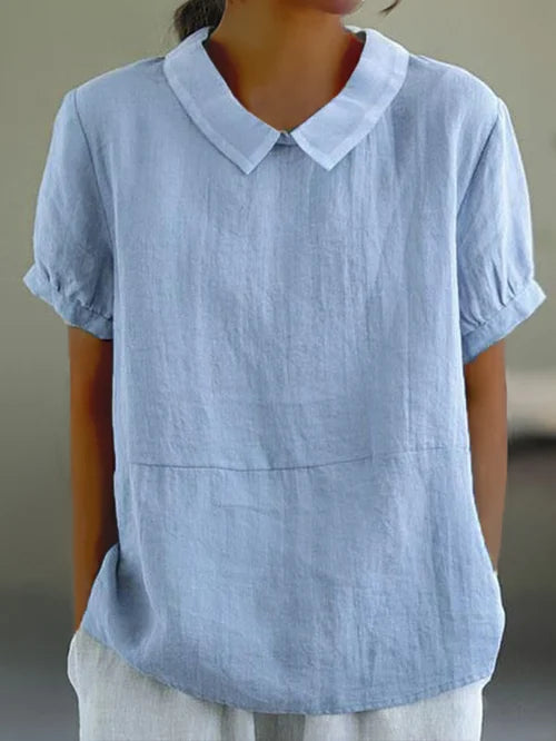 Damen-Leinenbluse mit kurzen Puffärmeln
