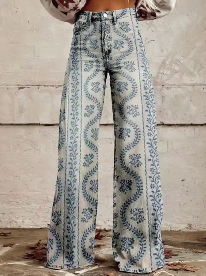 Damen-weite Jeans mit bedrucktem Design