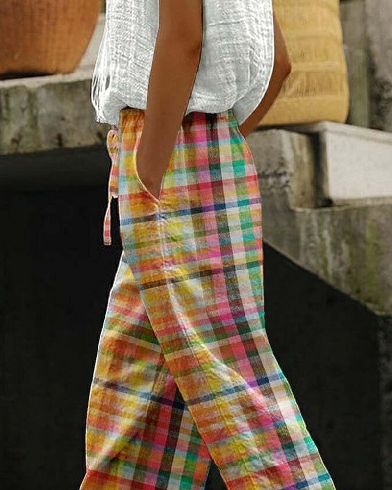 Karierte Damenhose mit Kordelzug