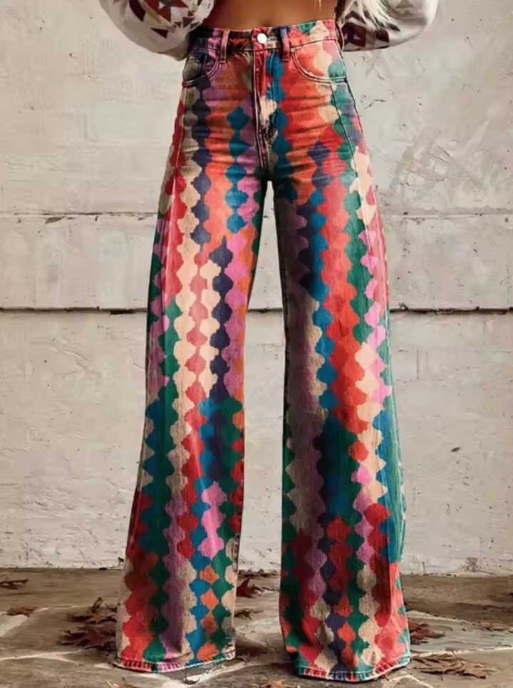 Damen-weite Jeans mit bedrucktem Design