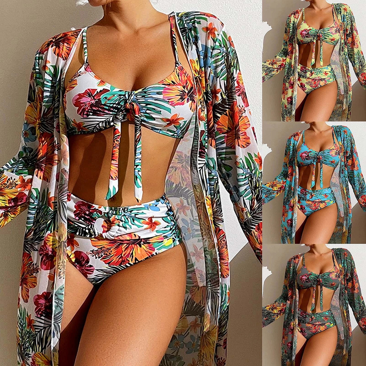 Tropisches Bikini-Set mit Cover-Up für Damen