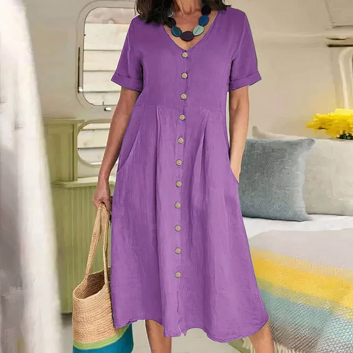 Damen Knopf-Front Midikleid