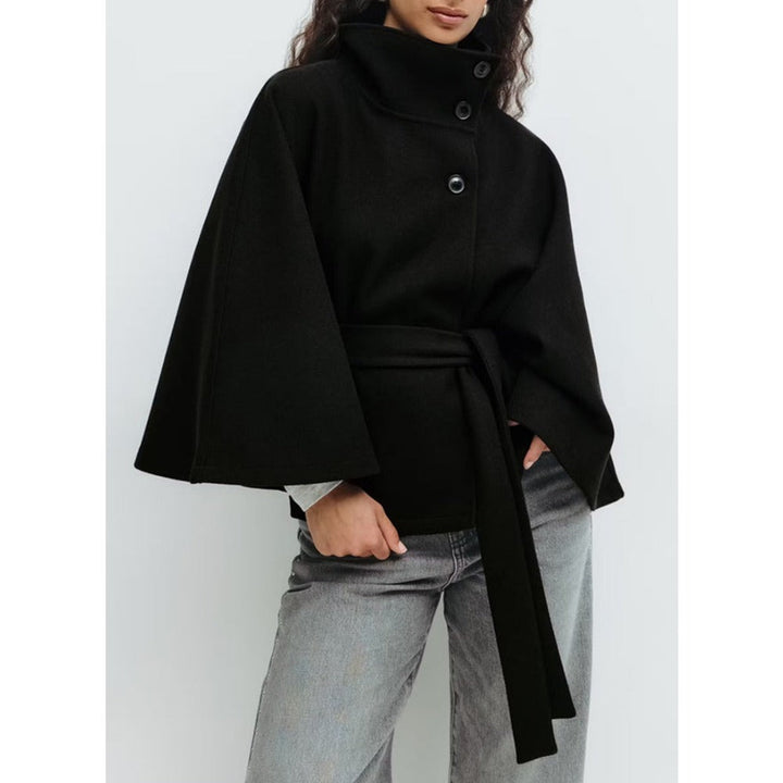 Damen Cape-Mantel Mit Gürtel Und Hohem Kragen | Stylischer Ärmel