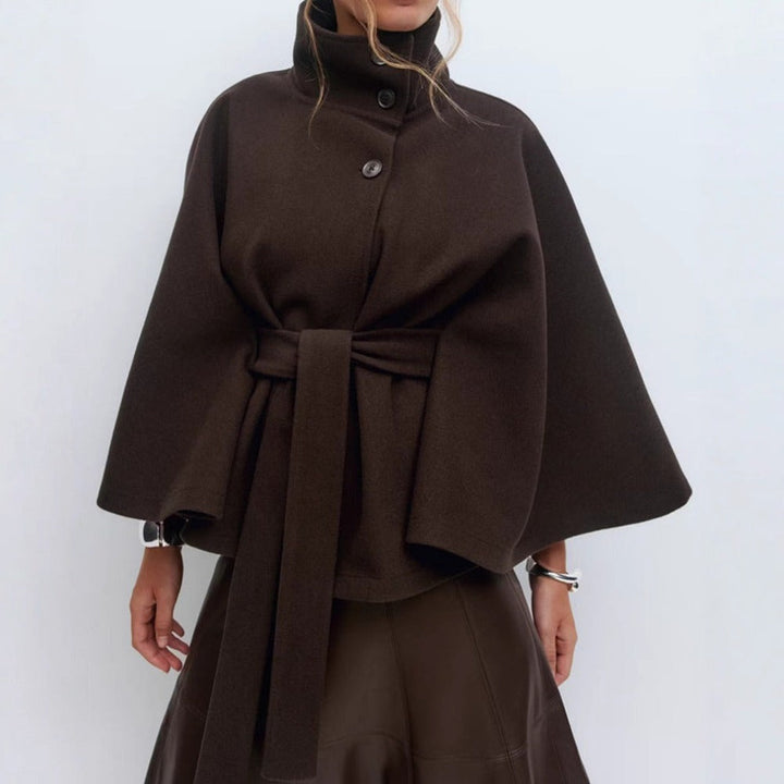 Damen Cape-Mantel Mit Gürtel Und Hohem Kragen | Stylischer Ärmel