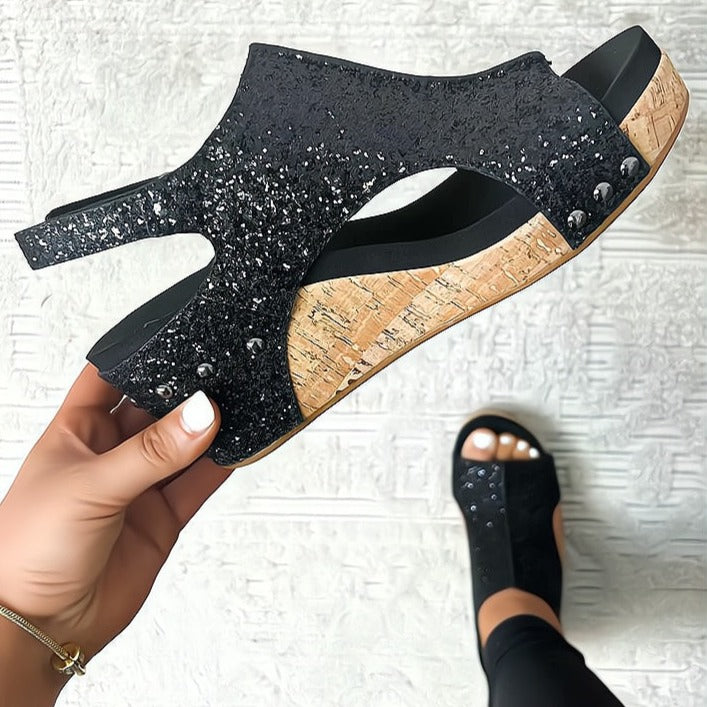 Glitzer Wedge-Sandalen für Damen