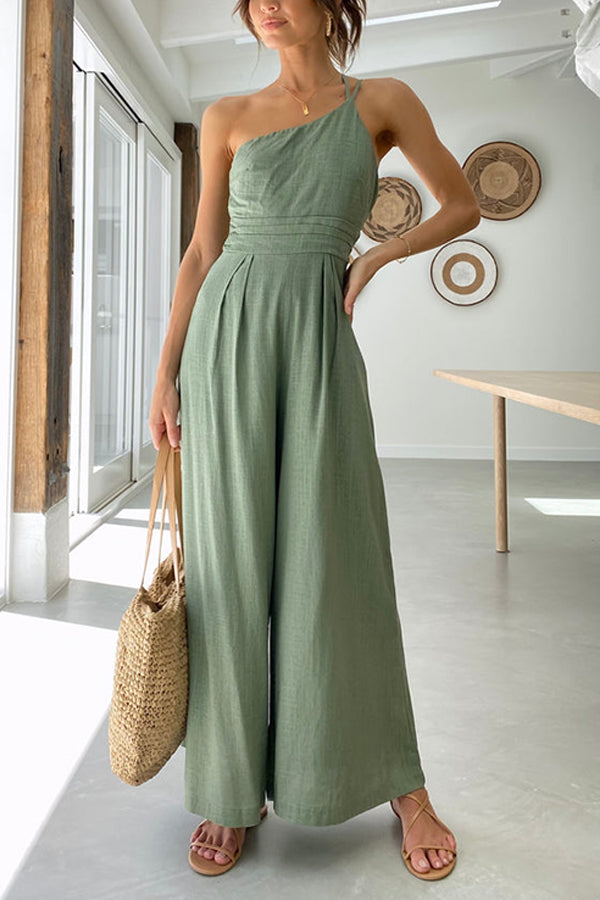 Ein-Schulter-Jumpsuit aus Leinen für Frauen