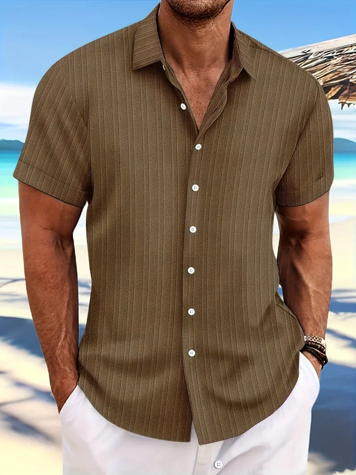 Kurzarm-Ripp-Button-Down-Hemd für Herren