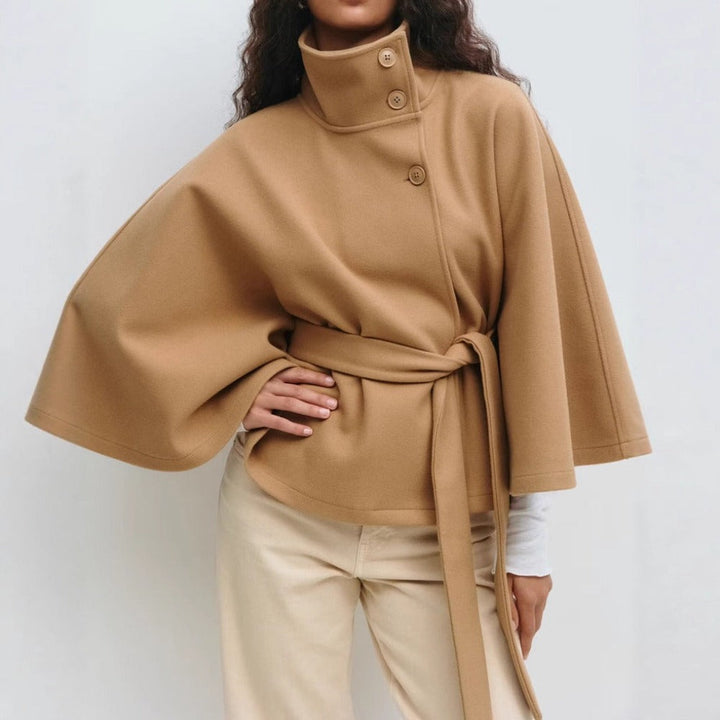 Damen Cape-Mantel Mit Gürtel Und Hohem Kragen | Stylischer Ärmel