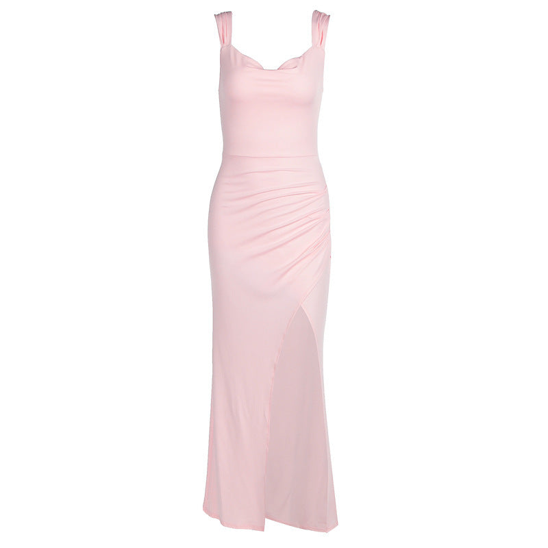 Damen Midi-Länge ärmelloses Kleid mit hohem Schlitz