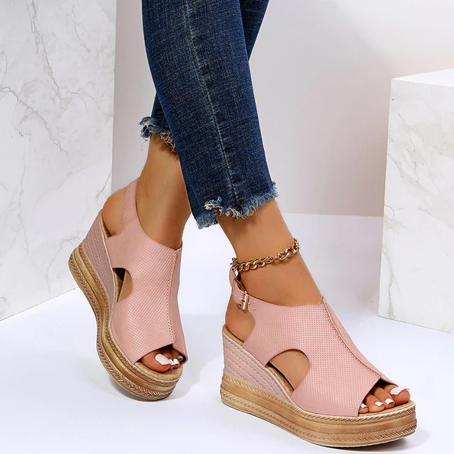 Offene Wedge-Sandalen für Damen mit Textur-Obermaterial