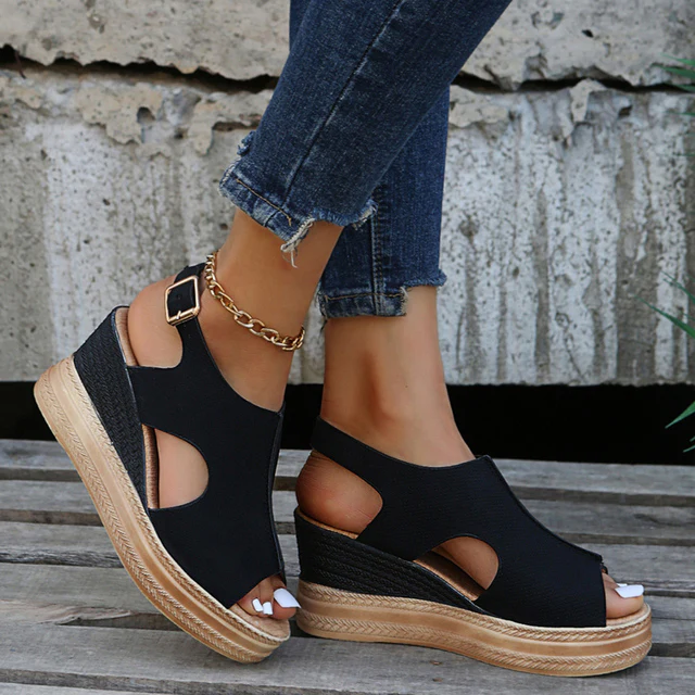 Offene Wedge-Sandalen für Damen mit Textur-Obermaterial