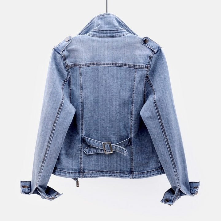 Damen Cropped Jeansjacke mit Reißverschluss