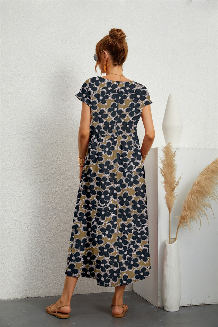 Damen Sommer Midikleid mit Blumenmuster and Taschen