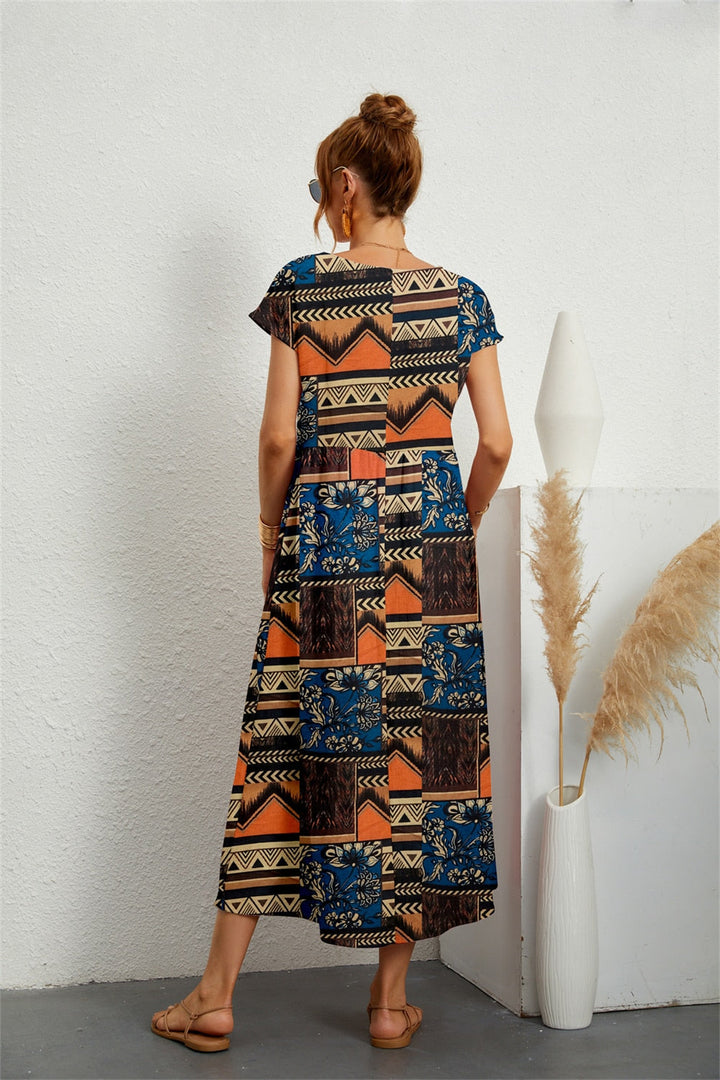 Damen Sommer Midikleid mit Blumenmuster and Taschen