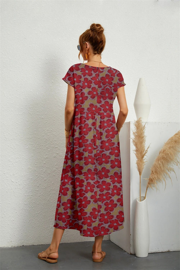 Damen Sommer Midikleid mit Blumenmuster and Taschen