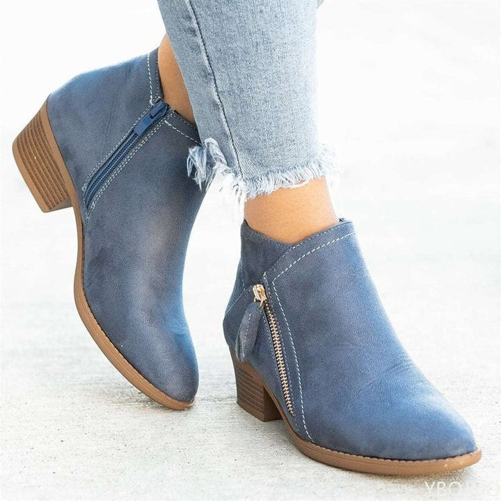 Stilvolle Lederstiefeletten Für Damen | Mit Reißverschlussdetail