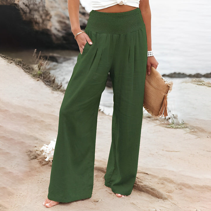 Damen Sommer Hoch Tailliert Hose mit Elastischem Bund and Taschen