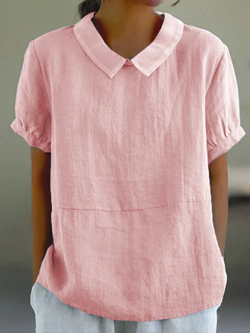 Damen-Leinenbluse mit kurzen Puffärmeln