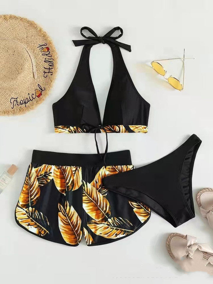 Damen Zweiteiler Bikini mit Haltertop und passendem Shorts