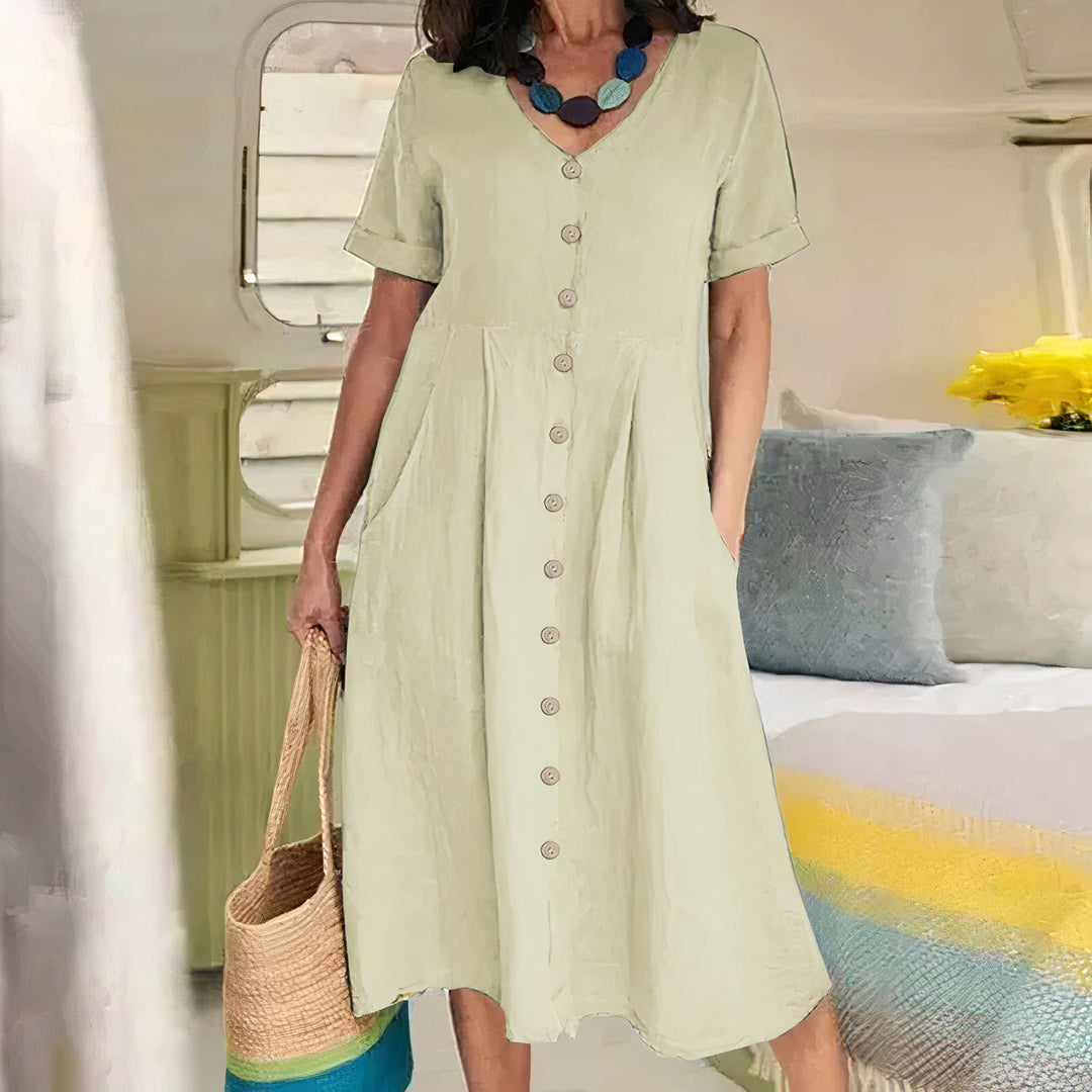 Damen Knopf-Front Midikleid