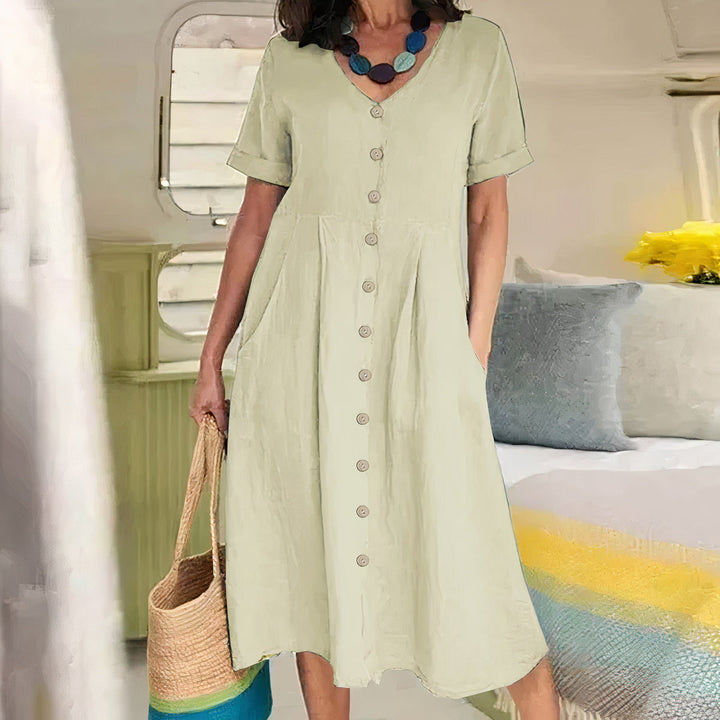 Damen Knopf-Front Midikleid