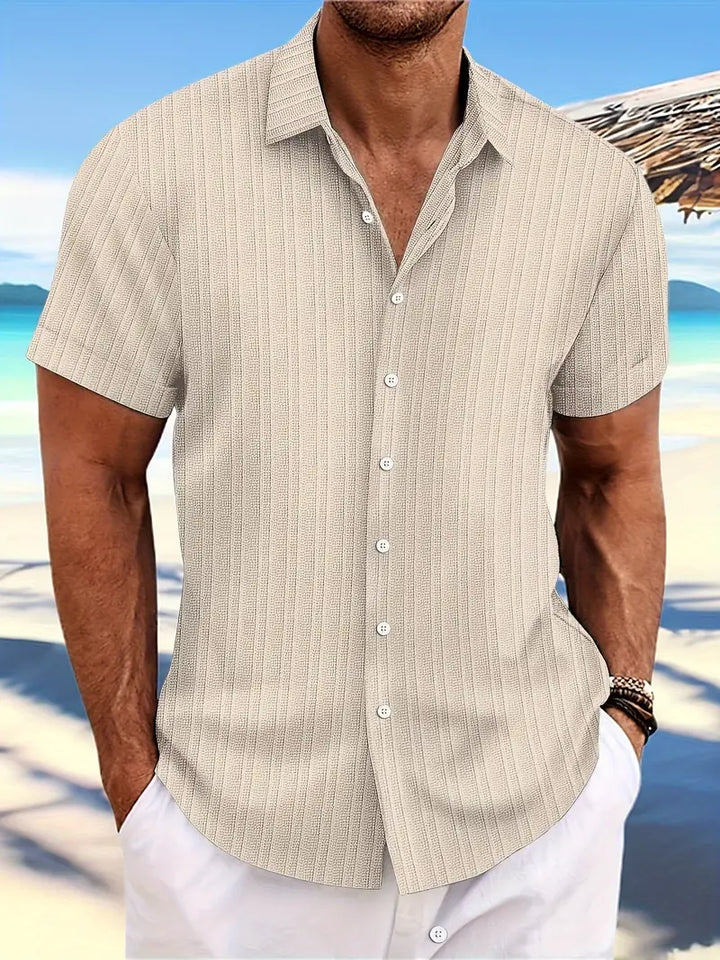Kurzarm-Ripp-Button-Down-Hemd für Herren