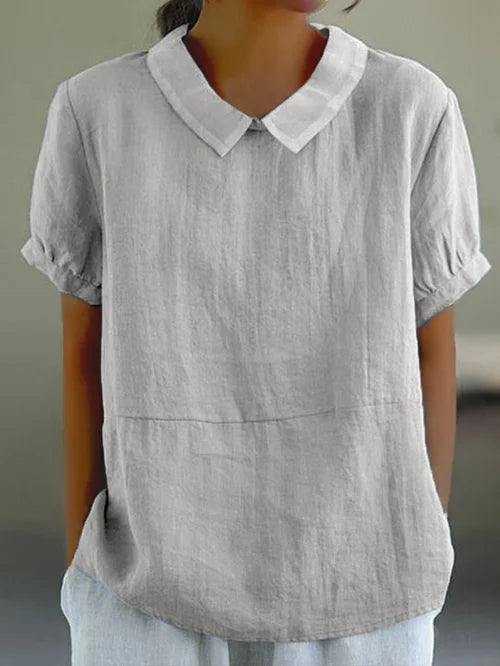Damen-Leinenbluse mit kurzen Puffärmeln