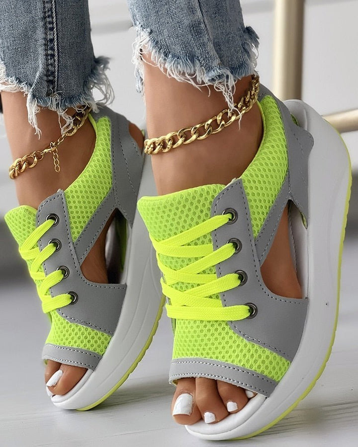 Damen Plateau-Sandalen mit offener Spitze und Mesh-Obermaterial