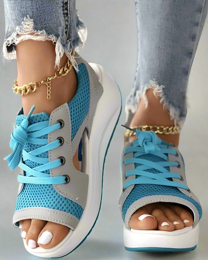Damen Plateau-Sandalen mit offener Spitze und Mesh-Obermaterial