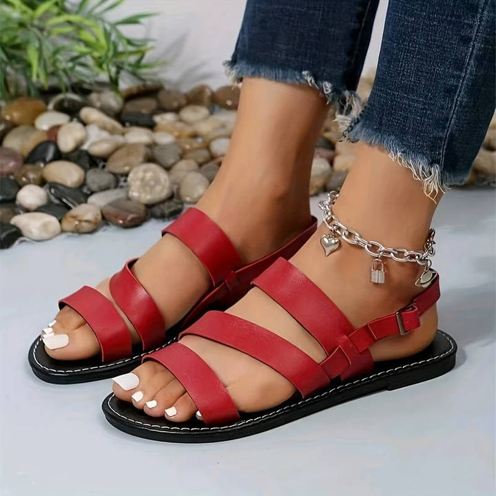 Damen-Sandalen mit flacher Sohle und veganen Kreuzriemen