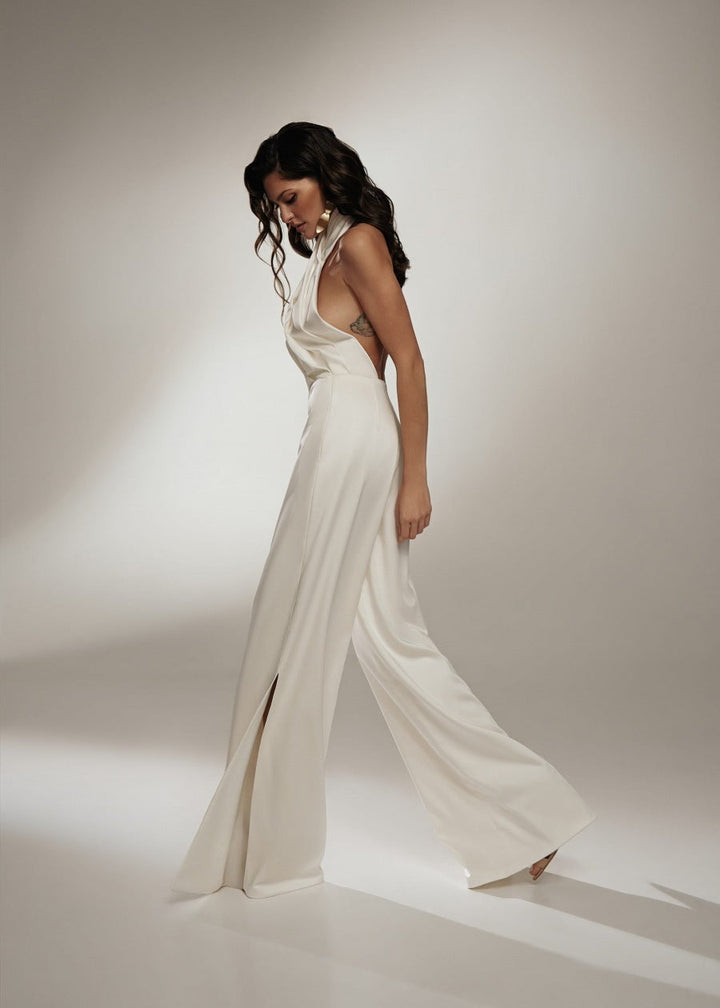 Damen Halter-Neck Jumpsuit mit Kreuzkragen