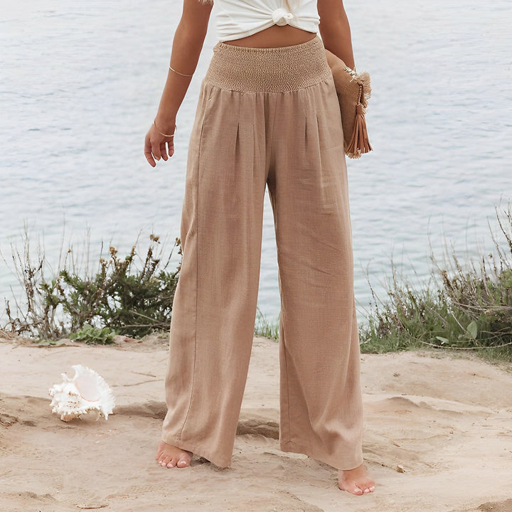 Damen Sommer Hoch Tailliert Hose mit Elastischem Bund and Taschen