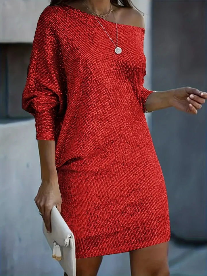 Damen Minikleid mit Pailletten und One-Shoulder-Ausschnitt
