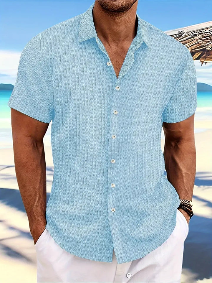 Kurzarm-Ripp-Button-Down-Hemd für Herren
