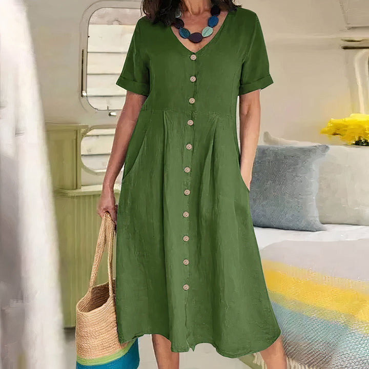 Damen Knopf-Front Midikleid