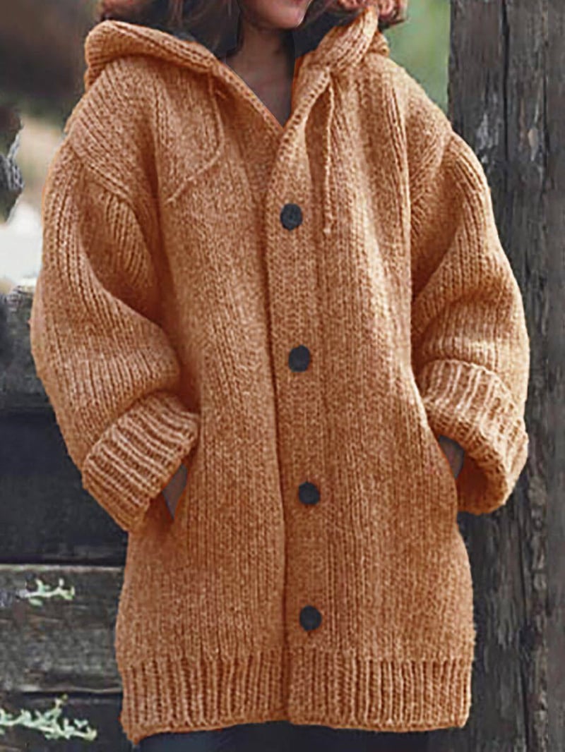 Langer Damen Cardigan Mit Kapuze | Mit Knöpfen