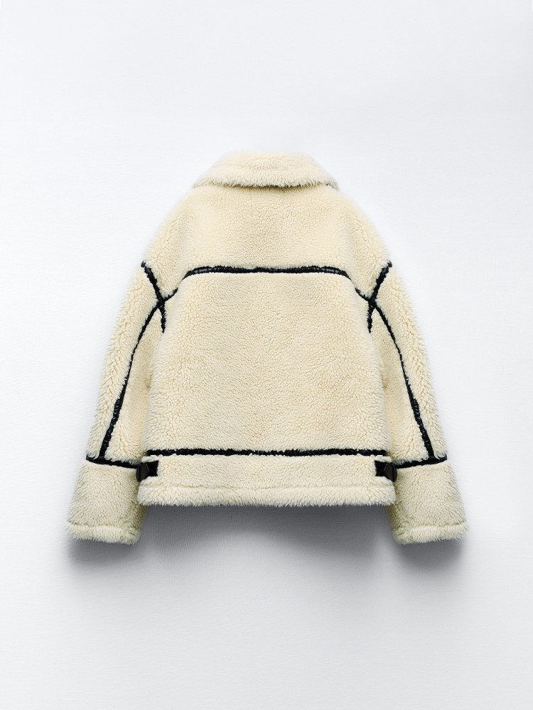 Damen Winter Teddyjacke Mit Langen Ärmeln | Weiß