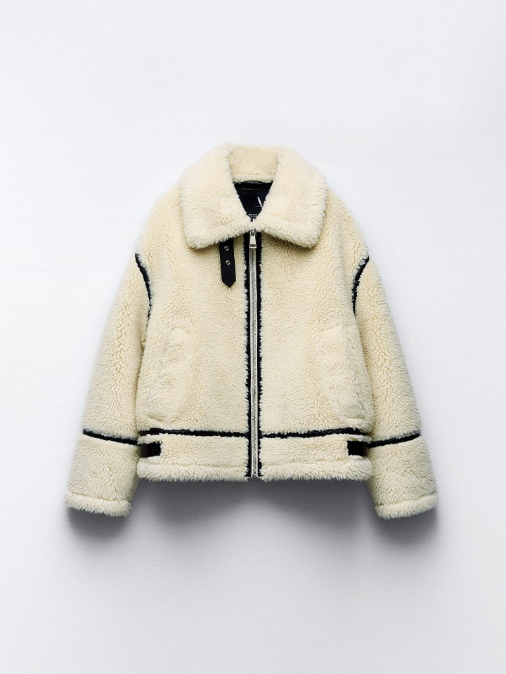 Damen Winter Teddyjacke Mit Langen Ärmeln | Weiß