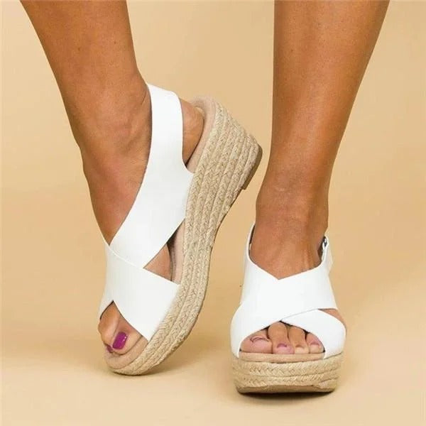 Damen Sommer Offener Zehenpartie Keilsandalen mit überkreuztem Design