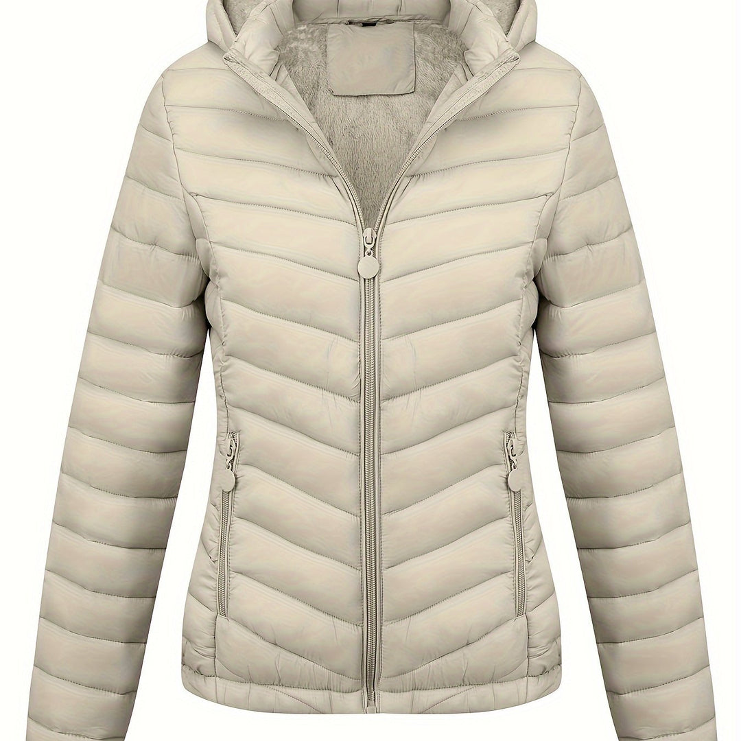 Moderne Pufferjacke Mit Reißverschluss Für Damen | Schräge Taschen