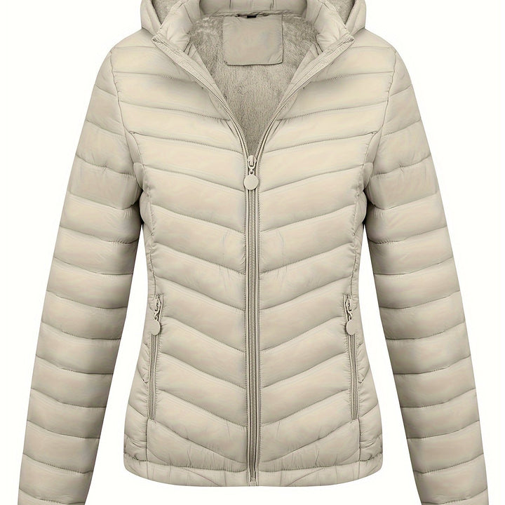 Moderne Pufferjacke Mit Reißverschluss Für Damen | Schräge Taschen